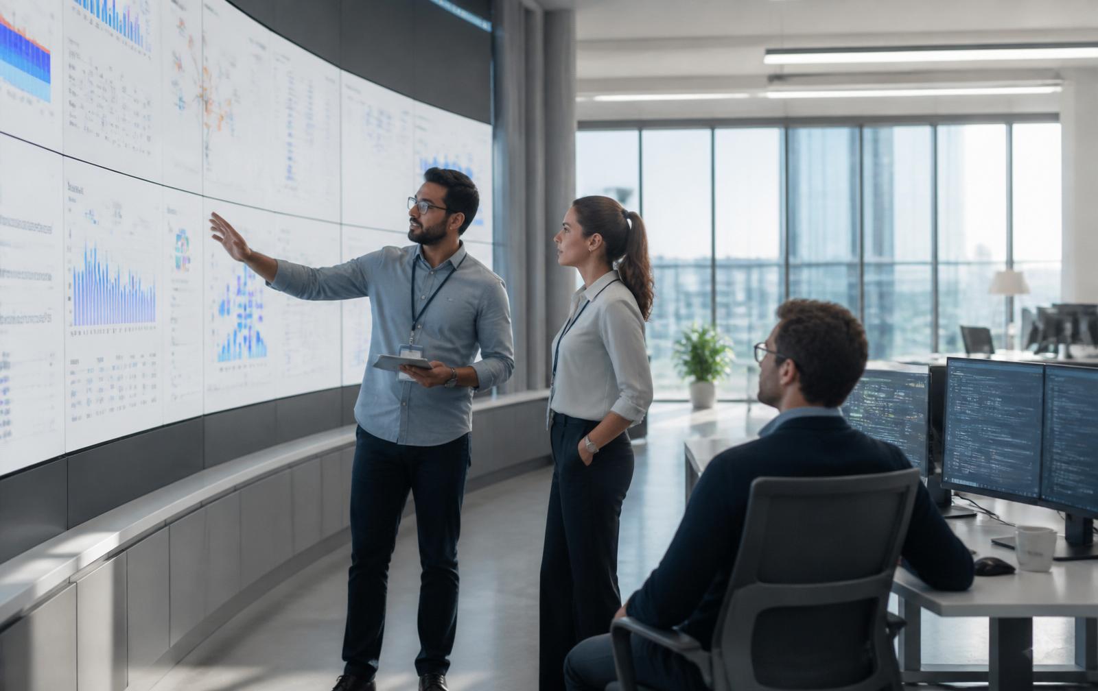 IT Service Operations Center mit Team und Monitoring-Dashboards