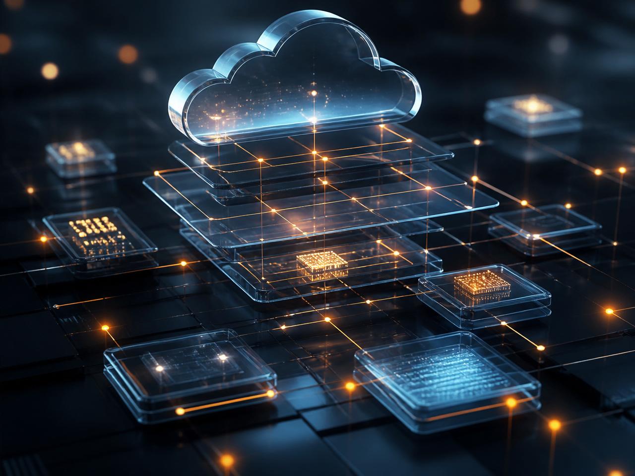 Abstraktes, cinematisches Enterprise-Cloud- und Plattform-Visual