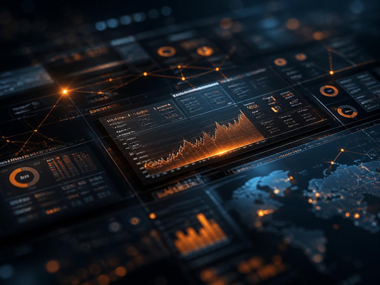 Abstraktes Data- und AI-Enablement-Visual mit Dashboard- und Analytics-Panels