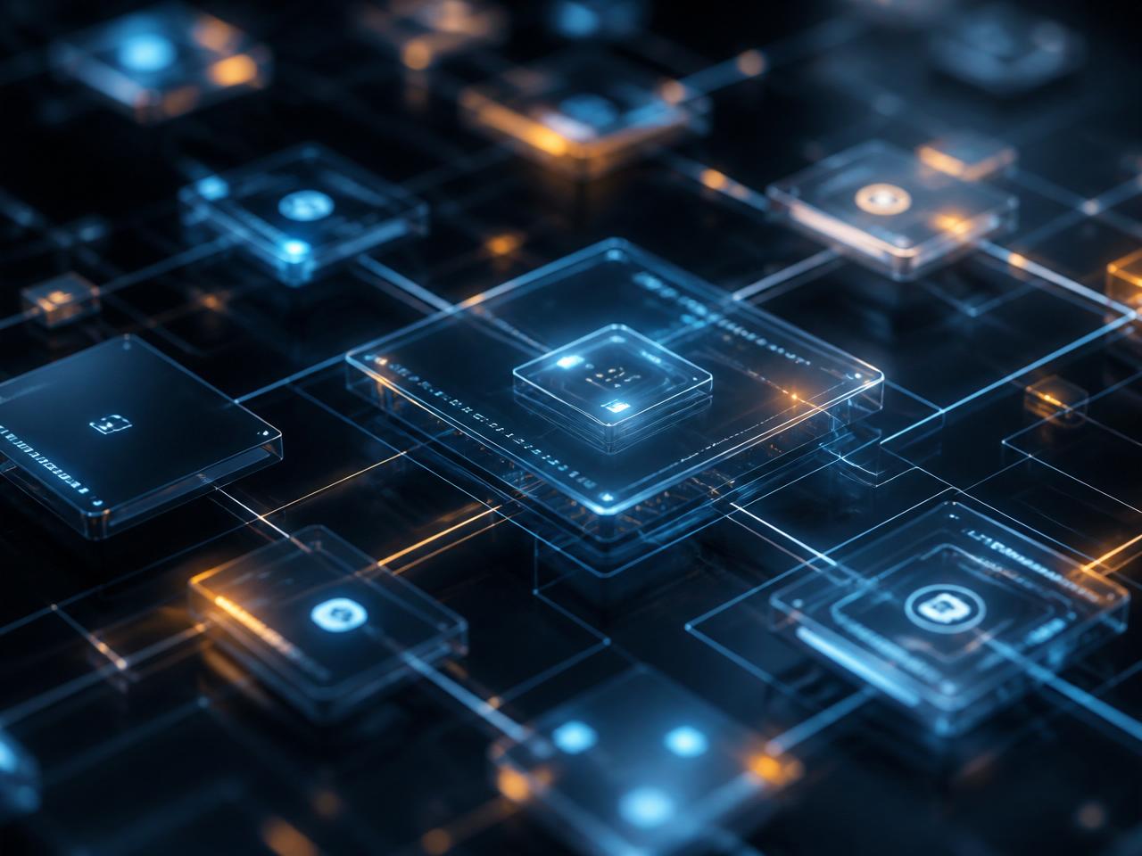 Abstraktes Prozessautomation- und Integrations-Visual mit vernetzten System-Cards